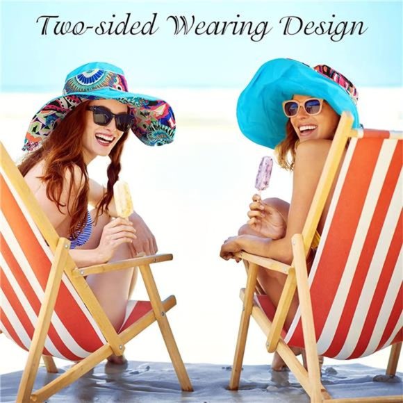 Womens Beach Hat Floppy Reversible Big Sun Hat Wide Brim Fedora SPF Hat UPF 50+